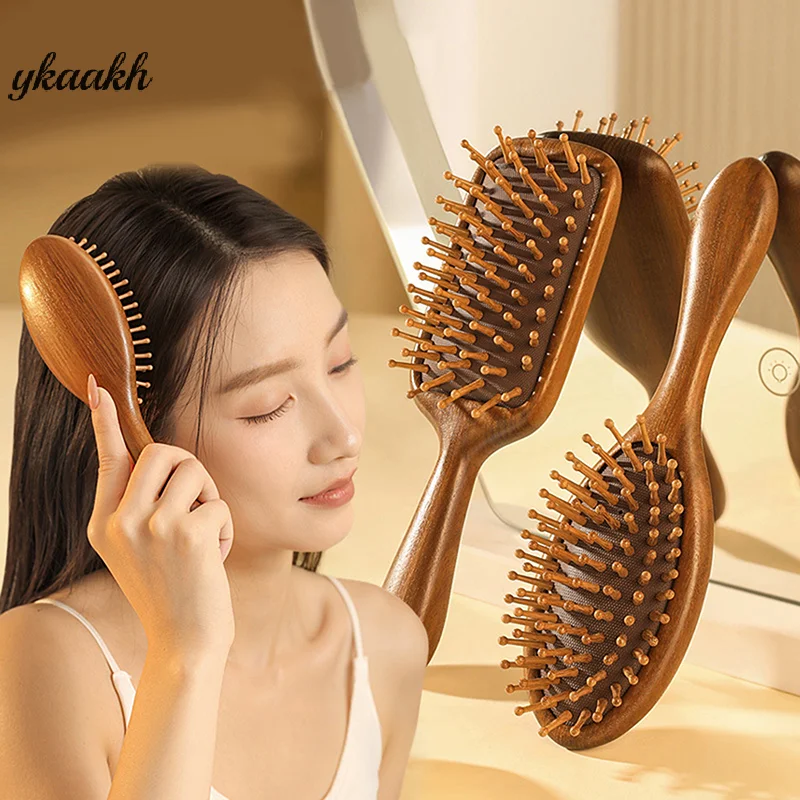 

1Pcs Natural Golden Sandalwood Comb Meridian Massage Anti-static No-snags Wide Tooth Comb For Women Girl Straight Curly Hair