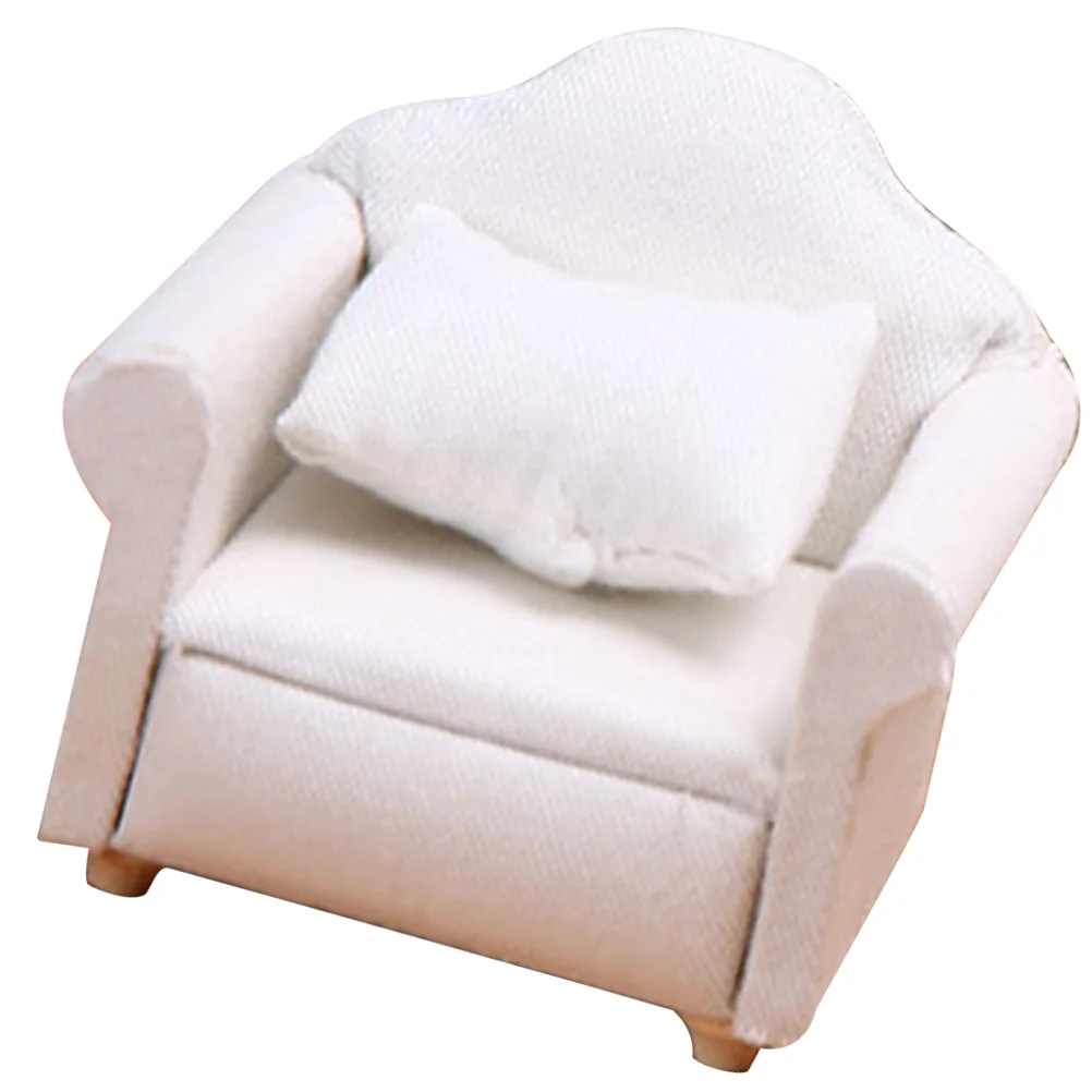 Couch Dollhouse Sofa Wooden Mini Miniature Armchair Single with Pillow White Individual