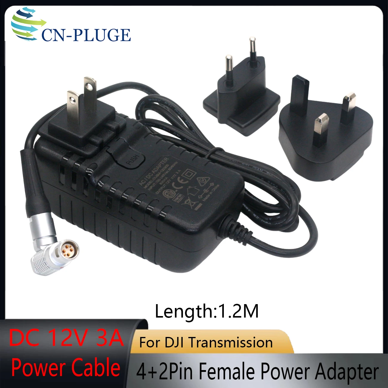 DJI Image Transmission High Brightness Display Power Cord 110-220V to 12V 3A DC Adapter To 6Pin Female