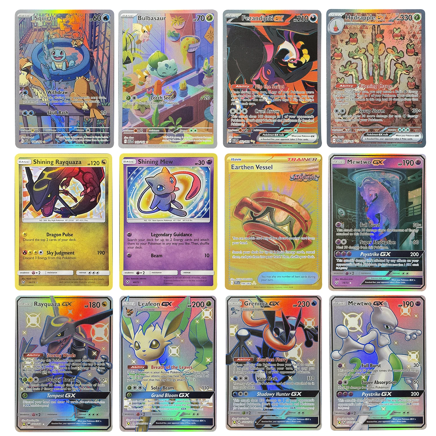 بطاقات PTCG Proxy Bulbasaur Squirtle Shining Mew Rayquaza Dialga Hydrapple Espeon Mewtwo-GX Rayquaza Umbreon SUM TCG بطاقة ذاتية الصنع