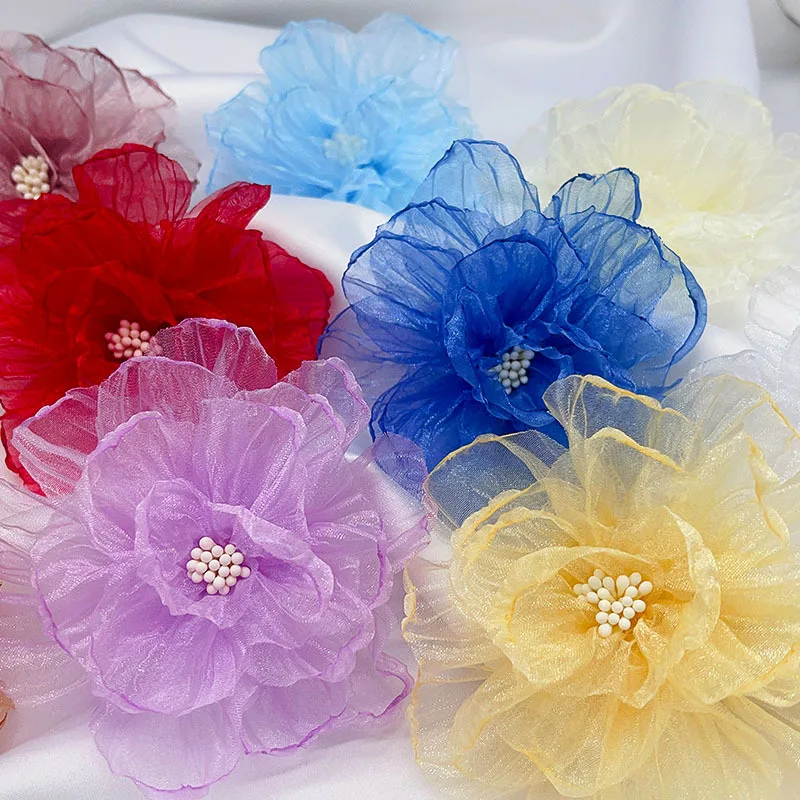 1pcs 9cm Rose Handmade Chiffon Fabric Artificial Flower For Wedding Dress Hats Decoration