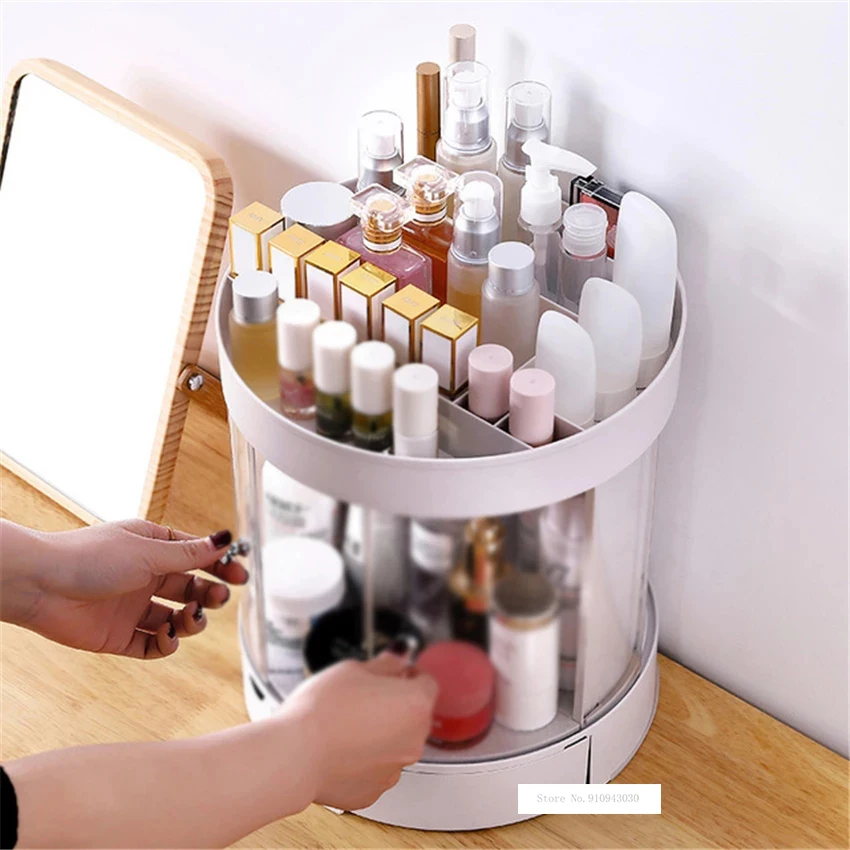 

YM208 Toilet Table Transparent Lipstick Rack PP Dressing Case Double Door Round Cosmetic Box Rotating Jewelry Cosmetic Case