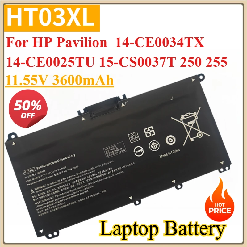 

New Laptop Battery 11.55V 3600mAh HT03XL For HP Pavilion 14-CE0034TX 14-CE0025TU 15-CS0037T 250 255 G7 HSTNN-LB8L/LB8M/DB8R