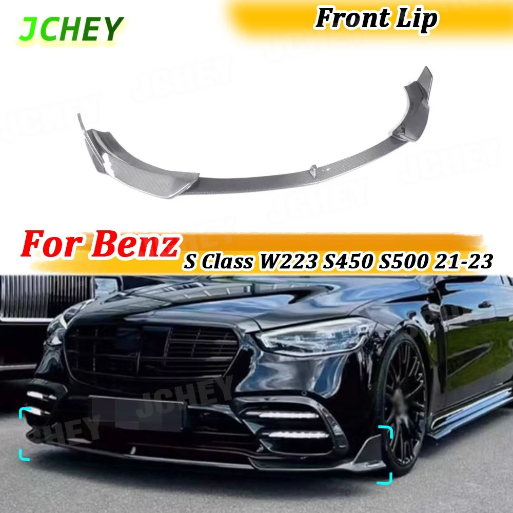 

JCHEY передний бампер из углеродного волокна, спойлер для Benz S Class W223 S450 S500 Sport 21-23, комплекты кузова, расширение бампера для губ FRP