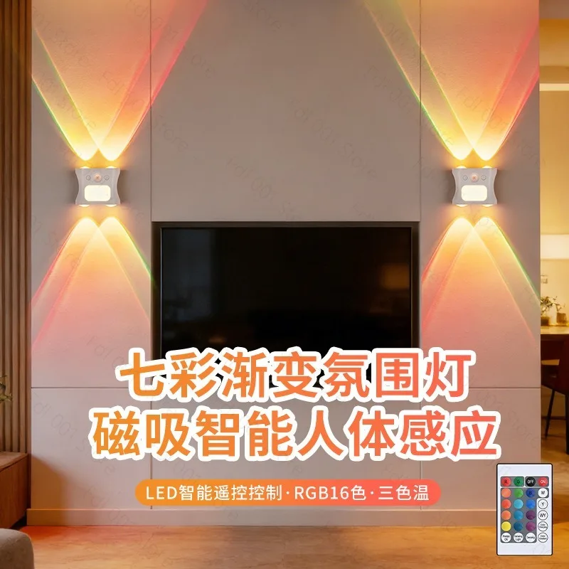 New RGB Gradual Change Atmosphere Night Light Intelligent Human Body Induction Rechargeable Magnetic Spotlight Cat Eye Wall Lamp
