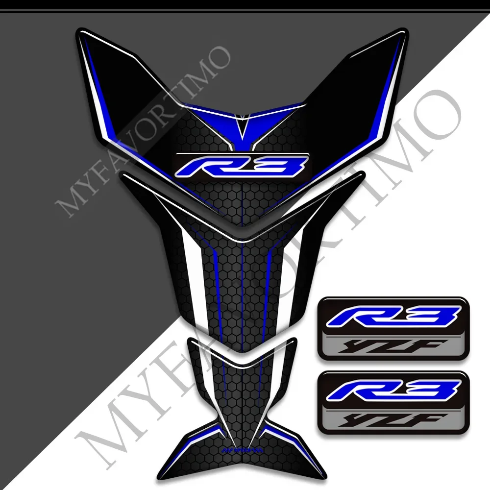 For YAMAHA YZF R3 YZF-R3 Stickers Emblem Logo Tank Pad Decals Fuel Protector Motorcycle Gas Knee Kit Fairing