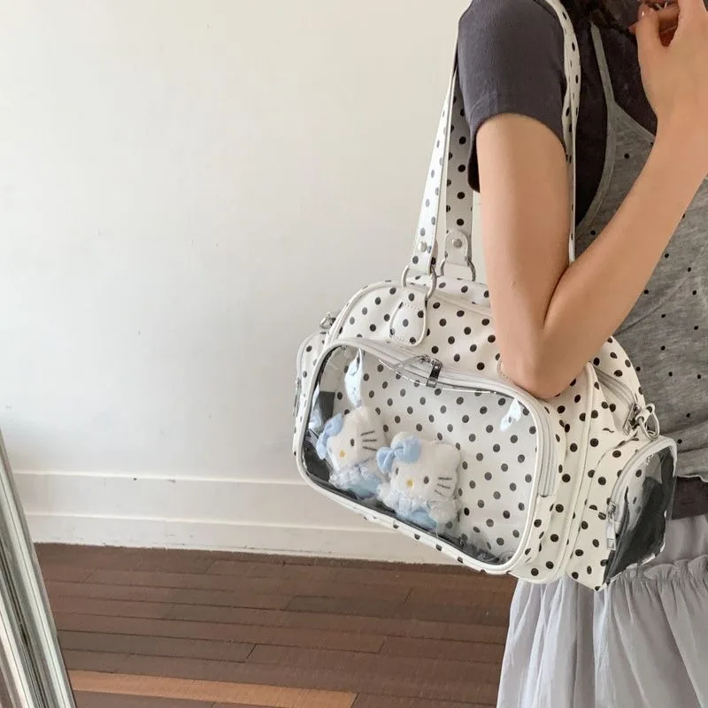 New Cute Polka Dot Ulzzang Ita Bag Fashion Sweet Boston Bag Y2K Shoulder Crossbody Dolls Bag  Clear Window Women Girl in Stock