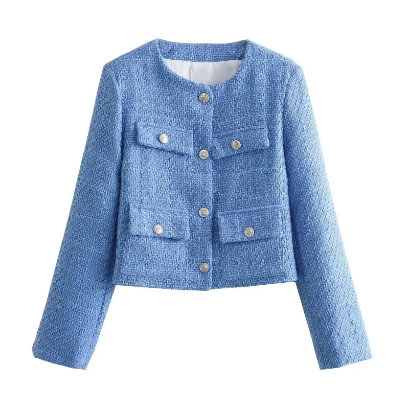 

Korean Chic Female Tweed Basic Jacket Coat Women Clothing Runway Style Woolen Outerwear