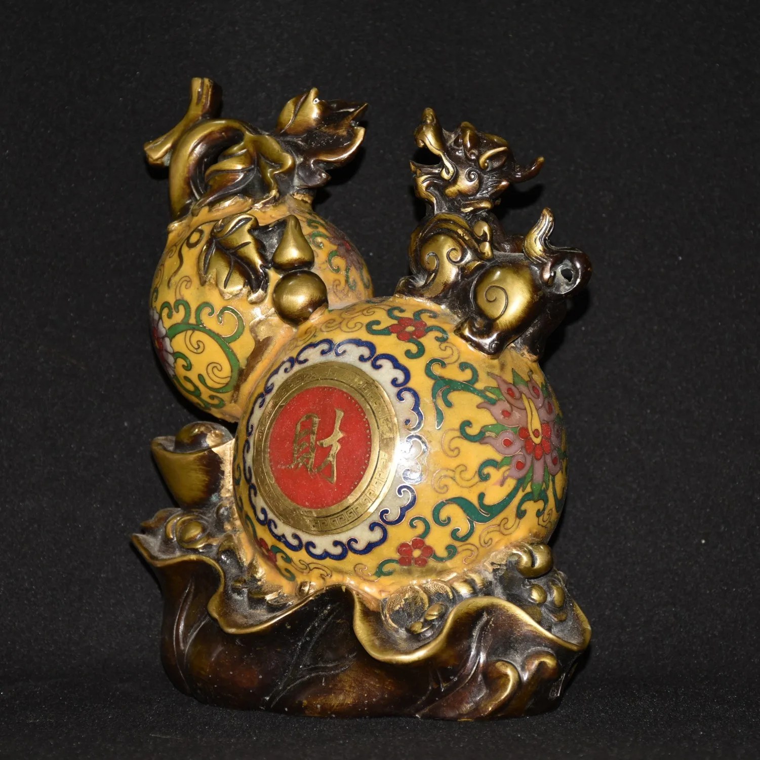 

10"Tibetan Temple Collection Old Bronze Cloisonne Enamel Treasure gourd brave troops Amass wealth Ornament Town House Exorcism
