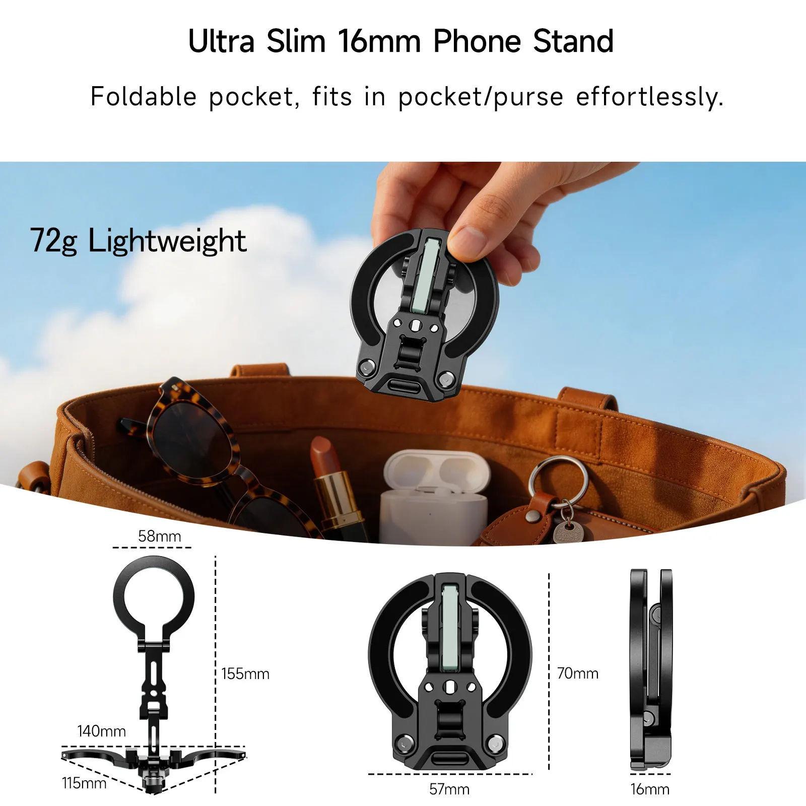 COBONE Dwustronny Statyw do Telefonu z Magsafe 360 °   Regulowany, przenośny, składany uchwyt 1/4 cala do iPhone'a 17-13, do biurka, na siłownię, do vlogów i transmisji na żywo — zdjęcie produktu 6