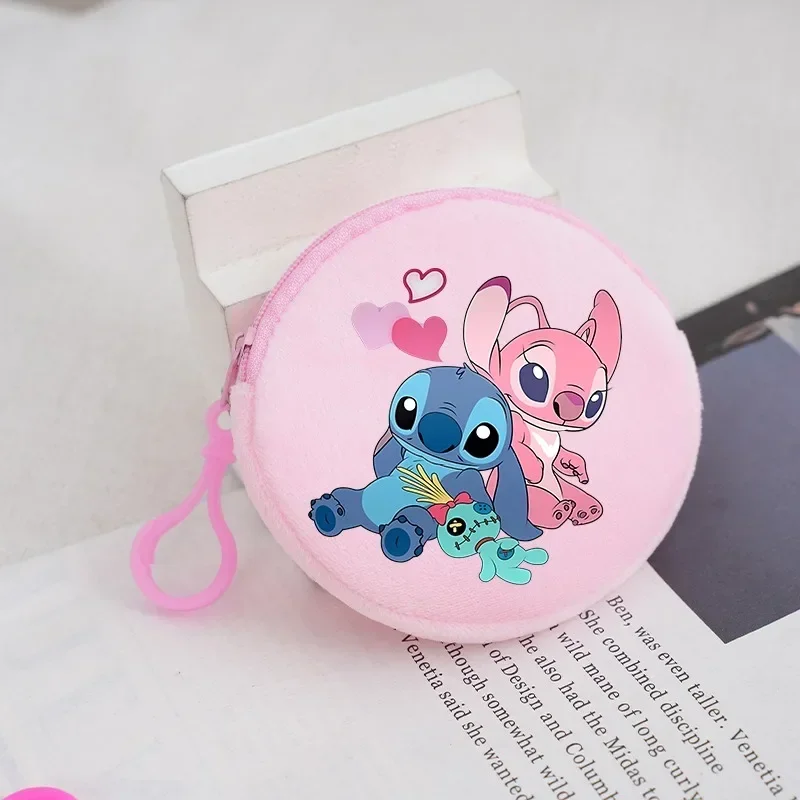 Stitch Disney Round Coin Purse Anime Cartoon Plush Wallet Children Mini Zipper Purse Boy Girl Small Money Bags Keychain Pouch