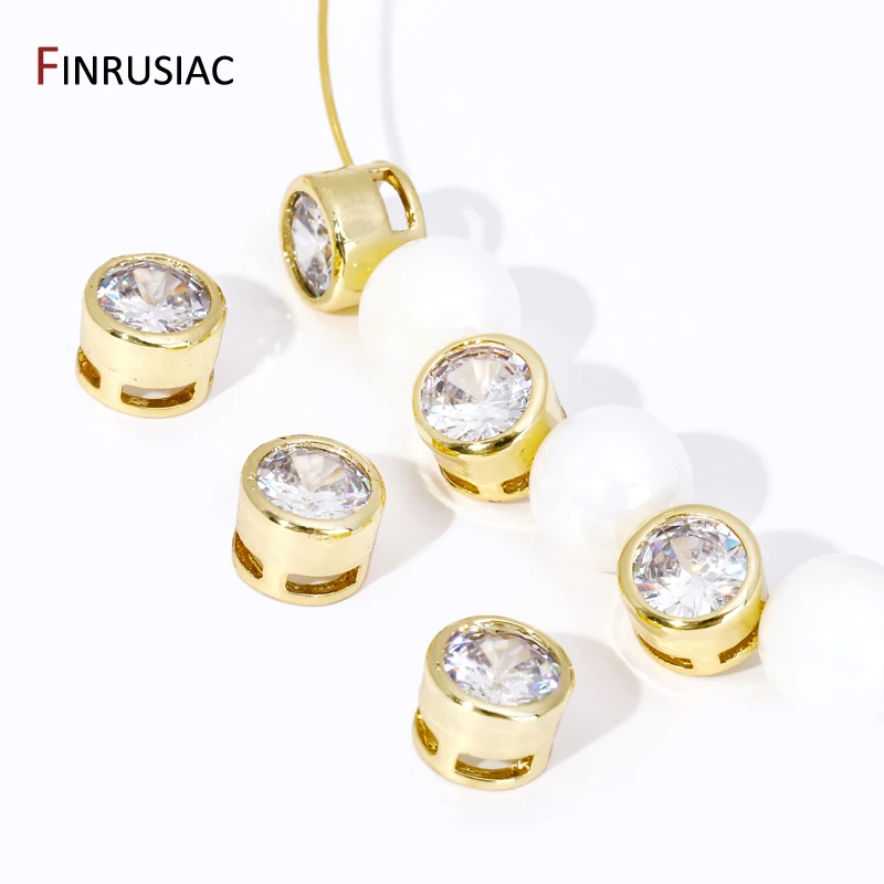 Trendy 18K Gold Plated Inlaid Zircon Spacer Beads Loose Beads For DIY Bracelet Bead Jewelry Making Supplies Wholesale