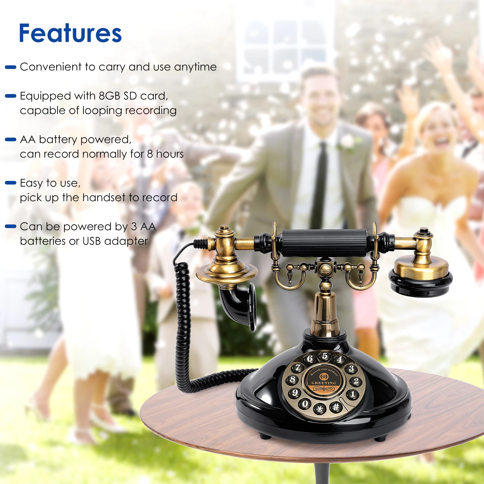 Classic European Decoration Audio Blessing Phonograph Decoration Recording Guest Phone Wedding Prayer Audio Message Book