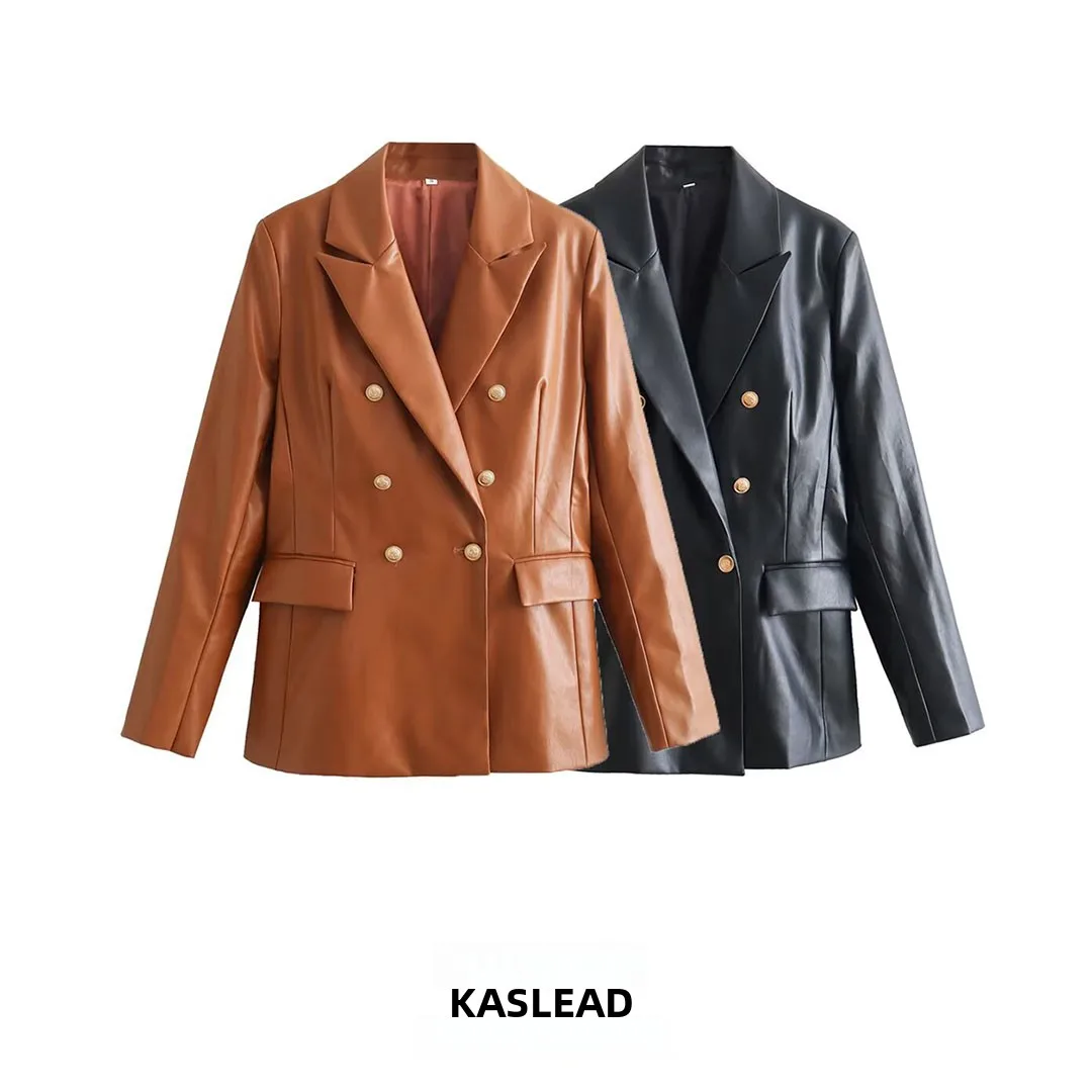 KASLEAD New Women's Design Sensation High-End Leather Suit Jacket Versatile Style Long Sleeve Polyester Fiber 2026 Autumn Col...