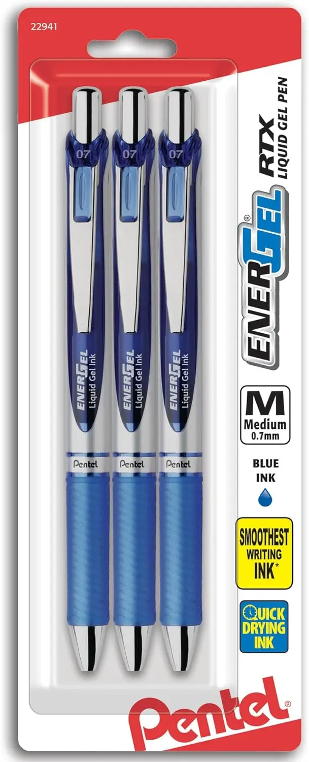 

0.7mm Gel Ink Pens, Quick-Dry Blue Ink, Smooth Writing, 3-Pack