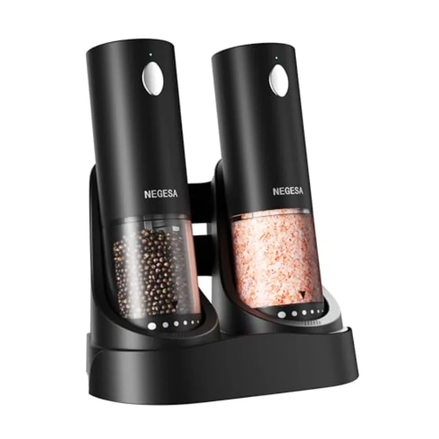 

Электрический набор для измельчения соли и перца с перезаряжаемой базой - автоматические электрические солонки и перечницы с функцией автоматической подачи и большой емкостью