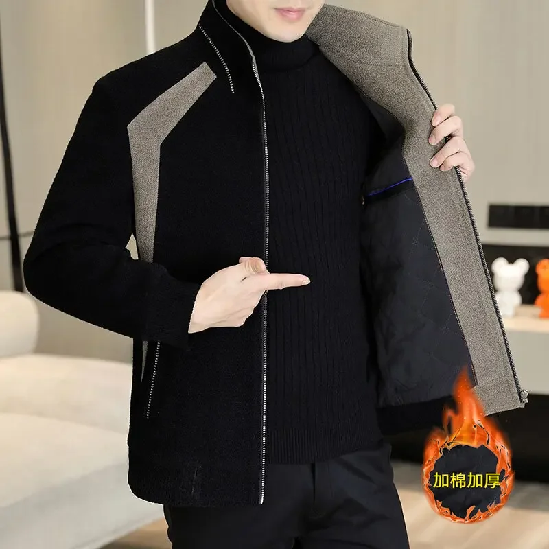 

Autumn Winter Short Woolen Jacket for Men Thickened and Warm Wool Blends Jackets Trend Stand Collar Overcoat Social Streetwear