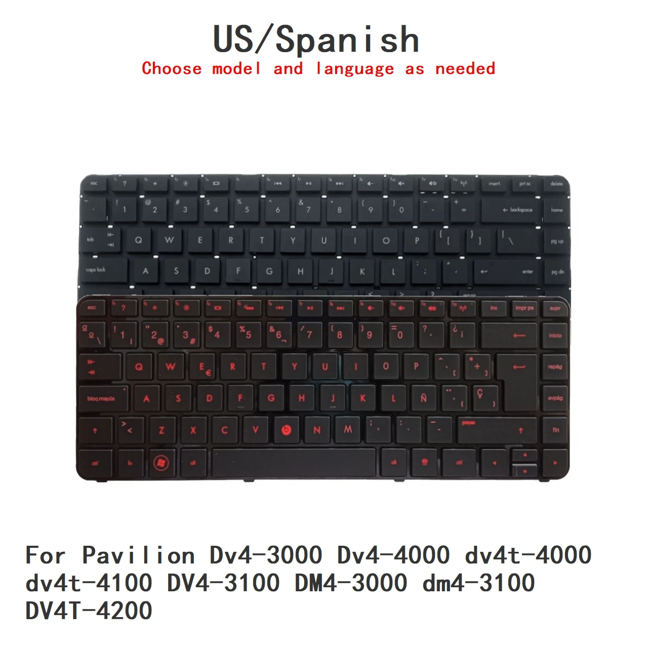 Novo teclado retroiluminado em espanhol dos EUA para HP Pavilion Dv4-3000 Dv4-4000 dv4t-4000 dv4t-4100 DV4-3100 DM4-3000 dm4-3100 DV4T-4200