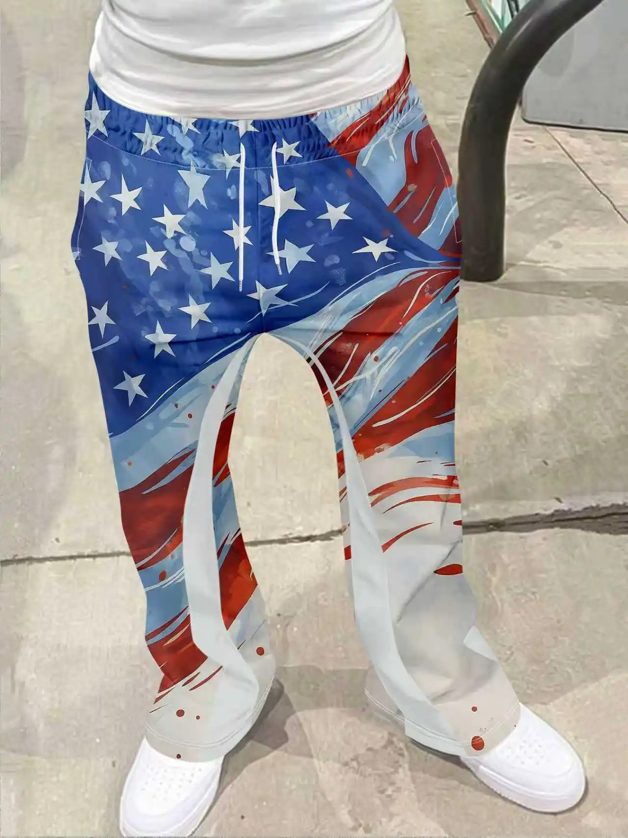 

Модные брюки-клеш, уличная одежда в стиле хип-хоп, модные брюки на шнурке, уличные пляжные брюки, мужские новые стильные праздничные брюки с принтом