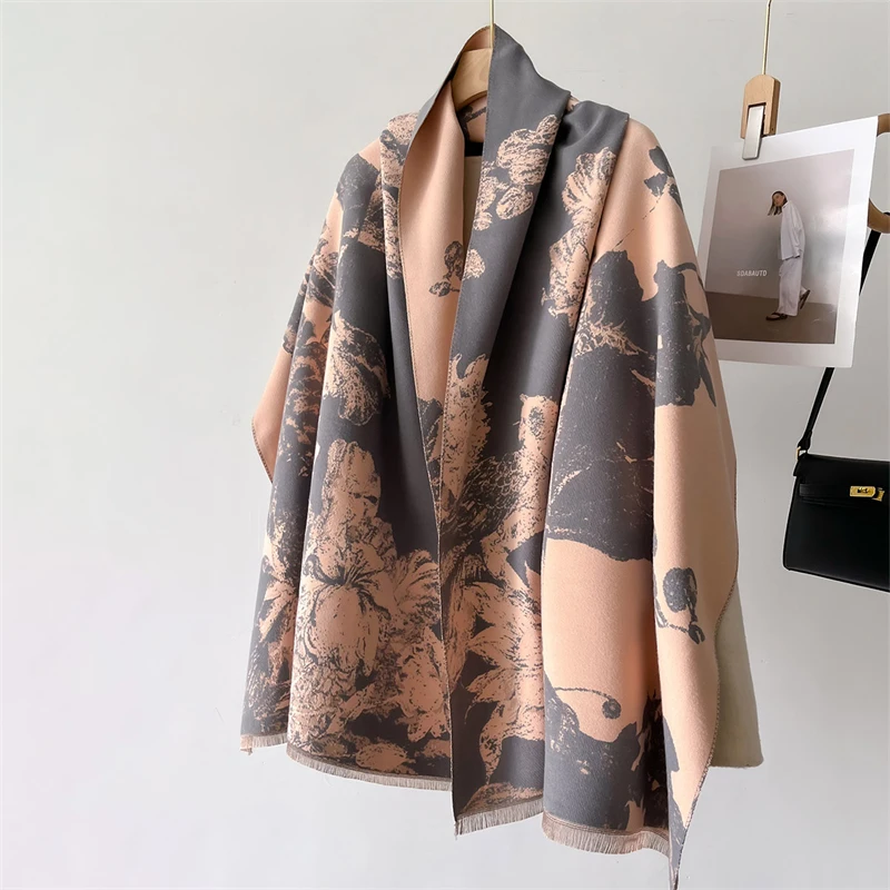 65*185cm Soft Floral Designer Lady Winter Women Scarf Cashmere Thicken Warm Shawl Pashmina Female Wrap Neckerchief