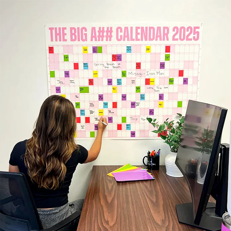 2025 Full-Year Wall Calendar With 2Pcs Dry Erase Pen 100Pcs Sticky Notes For Office And Home Wall Calendar The Big A Calendar