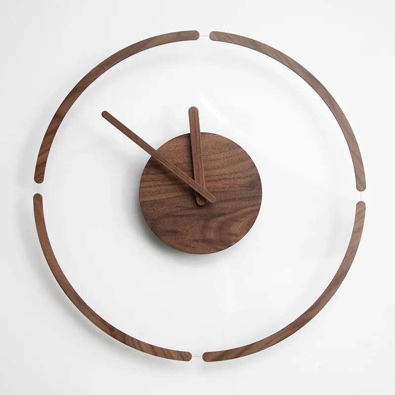 Solid Wood Glass Wall Clock Nordic Minimalist Style Pointer Quartz Silent Drive Living Room Office Background Home Decoration