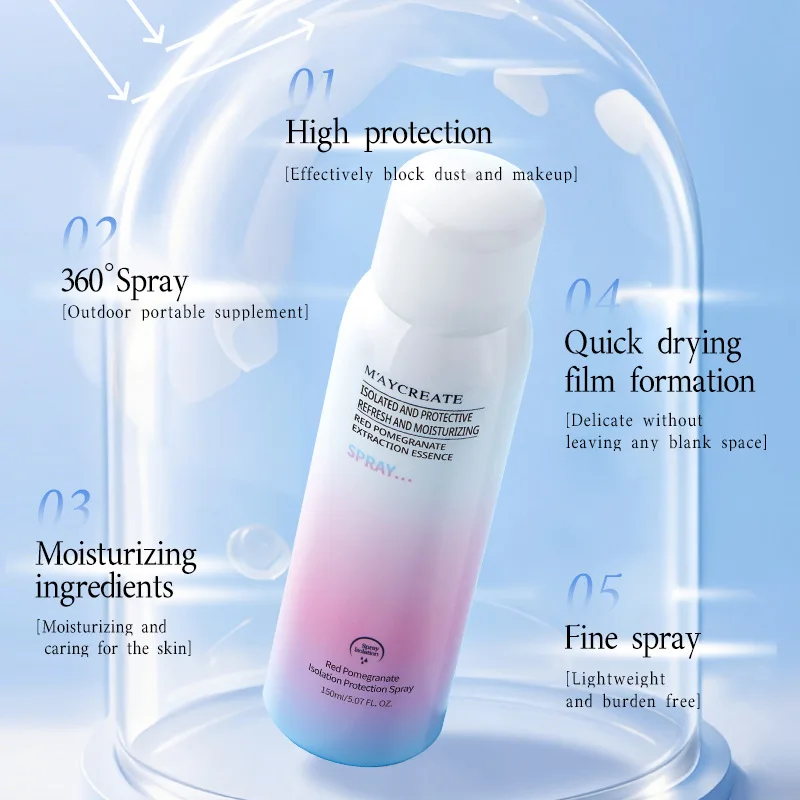 Spray protecteur d'isolation de grenade rouge hydratant 3 en 1 pour le visage et le cou, protections multiples