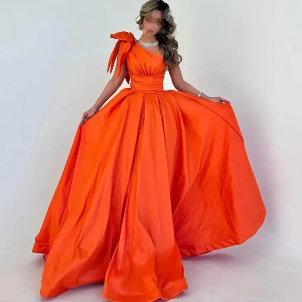 カスタマイズされたプロムドレスオレンジ A ラインモダンパーティードレスワンショルダーボウシンプルなイブニングドレス Vestido De Novia