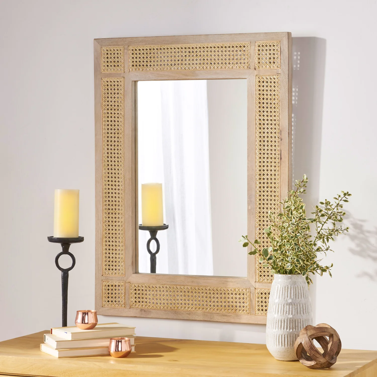 Mango Wood MDF Cane Fitted Mirror - Handcrafted Home Decor