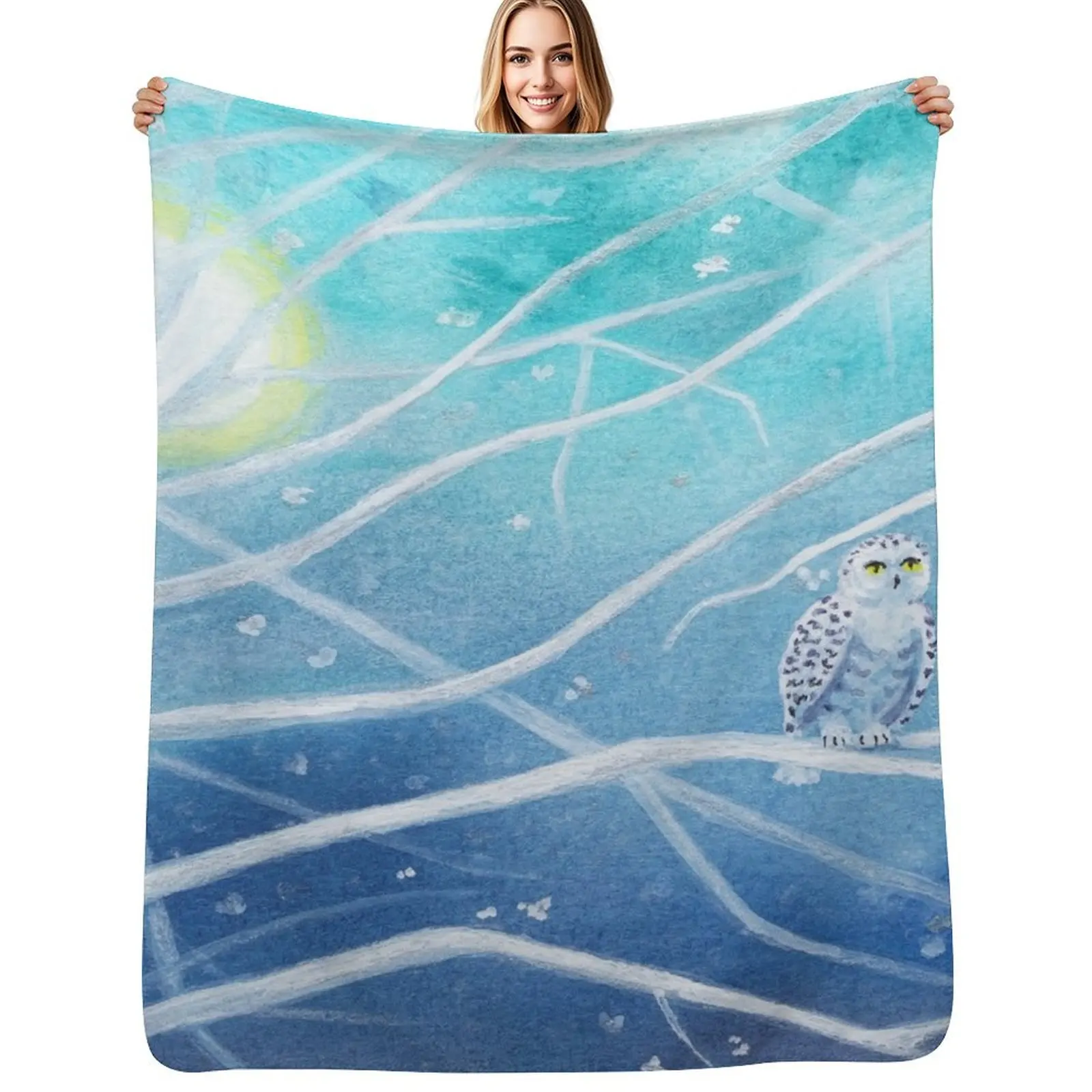 Snowy Owls On A Branch Throw Blanket Thins decorative Bed linens wednesday Designers Bed covers Blankets