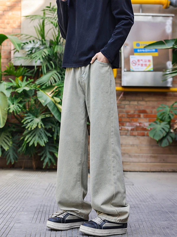 

Waed Vintage Straight Leg Men's Jeans Casual Loose Wide Leg Pants Color Spring Autumn Cotton Denim Long Trousers