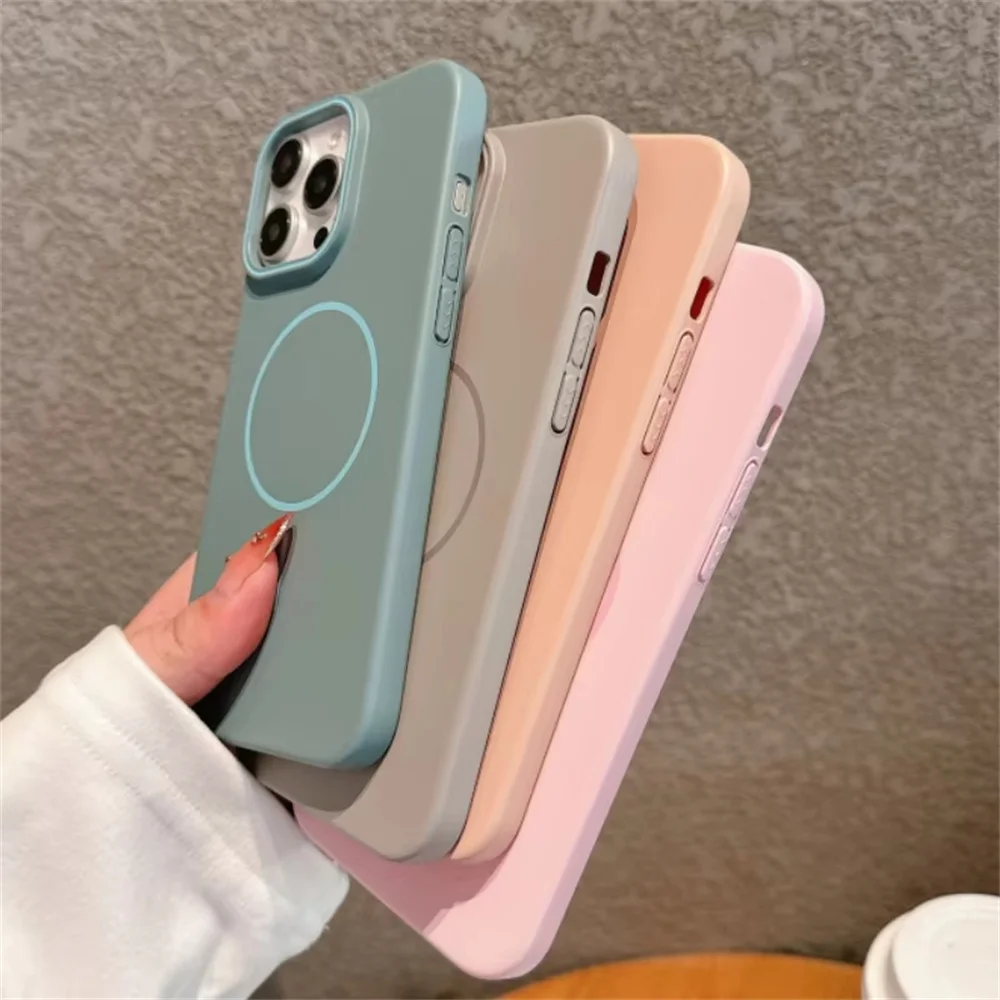 حافظة هاتف صلبة رفيعة للغاية لهاتف Magsafe لهاتف آيفون 16 15 14 13 12 11 Pro Max 17 Plus غطاء شحن لاسلكي غير لامع حافظة بسيطة