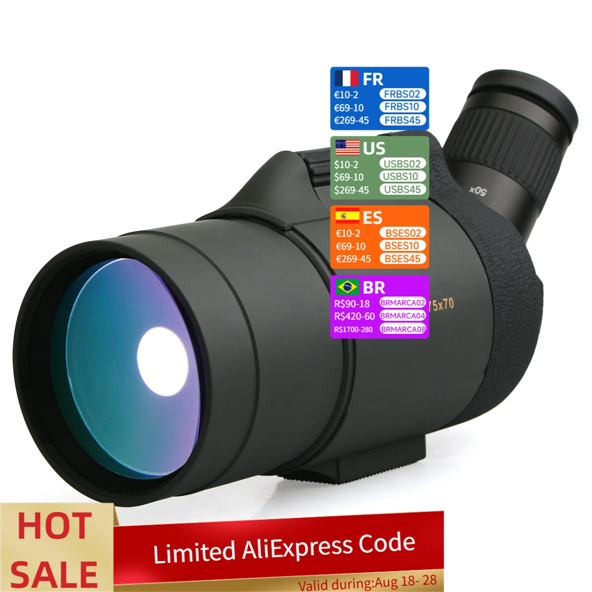 

High Quality BAK4 Prism 20-60x60 20-60x65 25-75x70 Spotting Scope for Hunting With Tripod