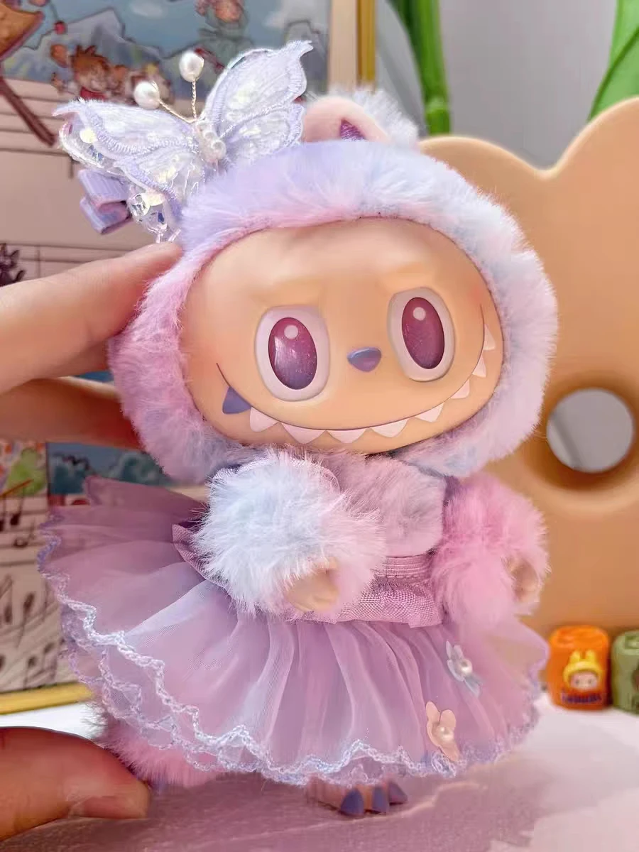 Labubu دمية فستان الأرجواني فراشة الجنية تنورة سترة 17 سنتيمتر أفخم دمية فستان استبدال ل Labubu v1/v2 المعبود دمية #3