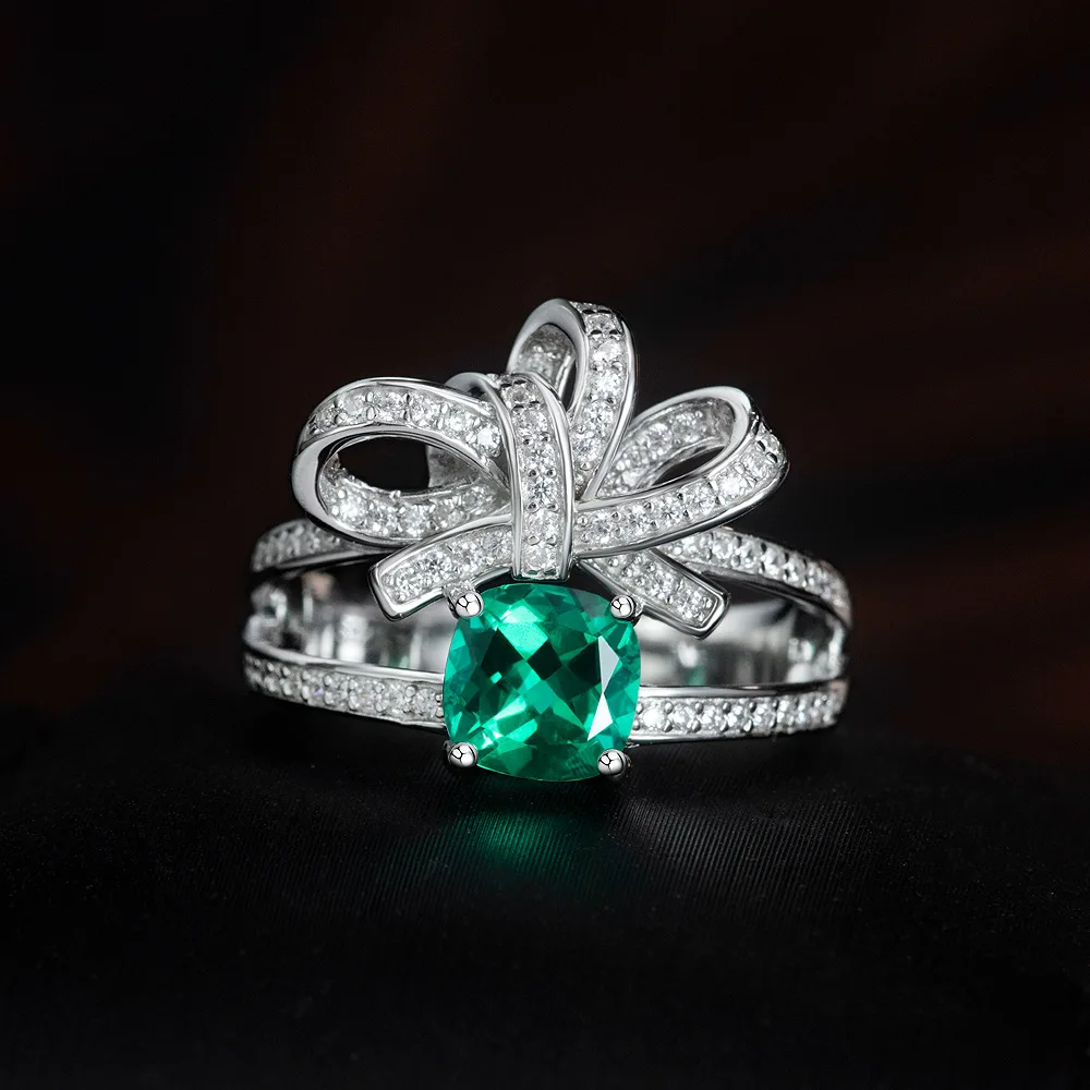 

Новое серебро S925, 1,7 карата, толстая формула, 6,5*6,5, цвет дерева, зеленый Azul, уникальный дизайн, кольцо с бантом, свадебные украшения