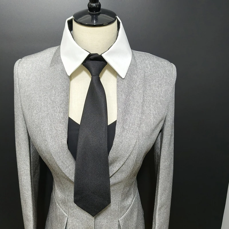 

Fashion Blouse Shirt Stand Collar Girls School Uniform Detachable Fake Collar With Black Necktie Neckwear Accessory