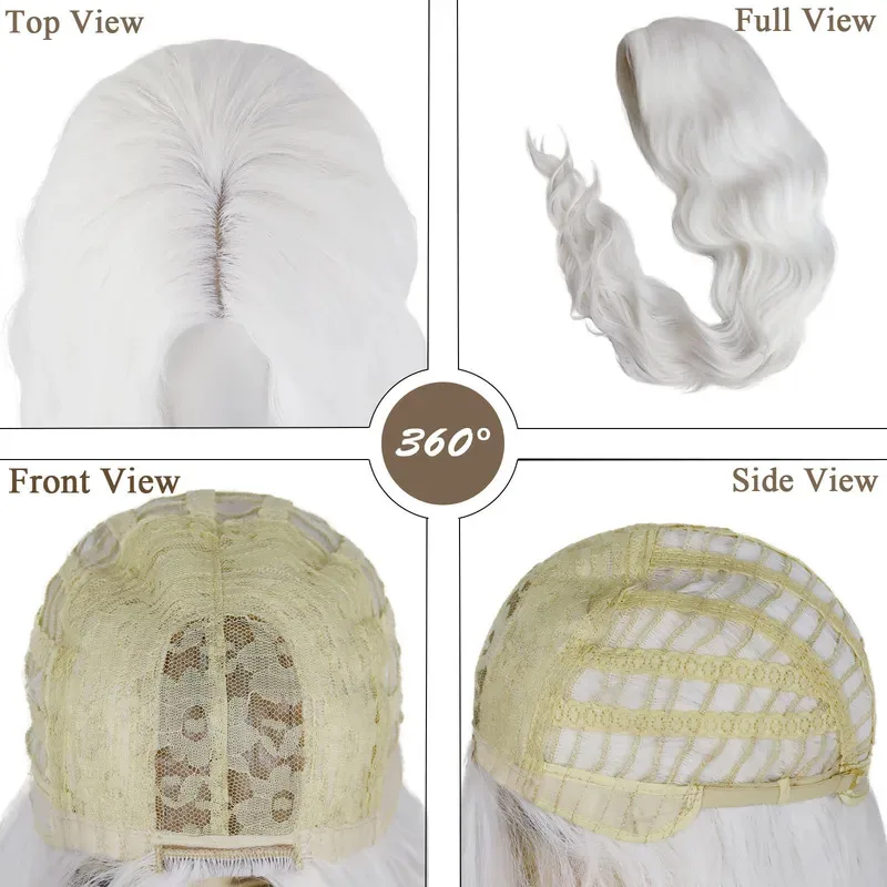 Onda de água sintética peruca branca halloween cosplay diário carnaval festa lolita cabelo natural sedoso longo ondulado perucas resistentes ao calor