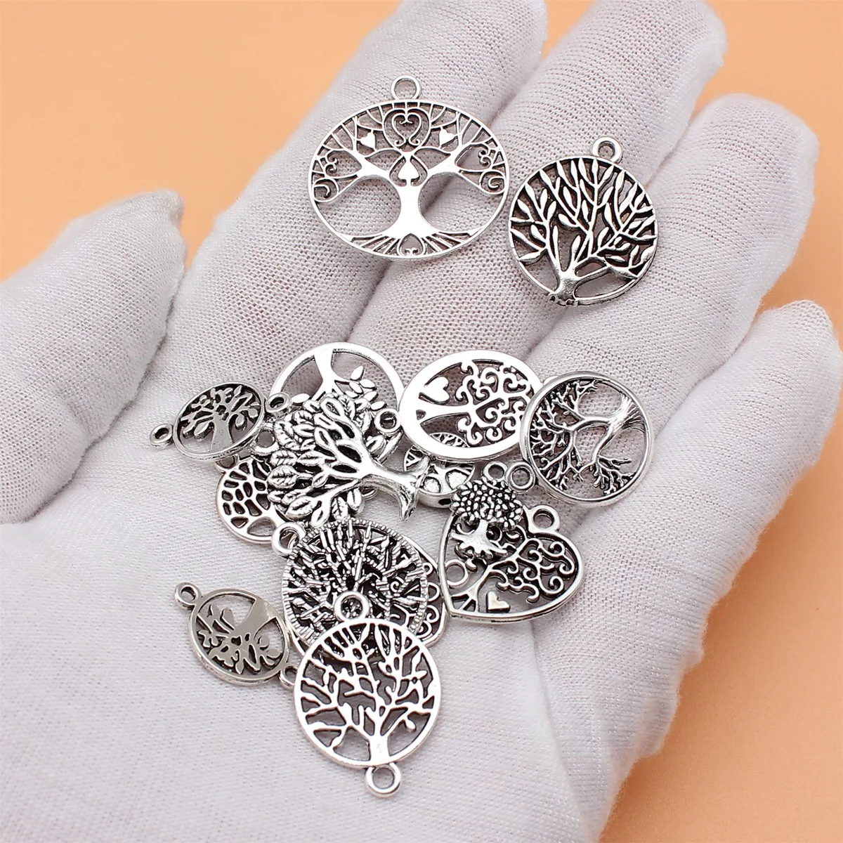 16pcs Antique Silver Color Tree Of Life Charms Collection For DIY Jewelry Making, 16 Styles, 1 of Each