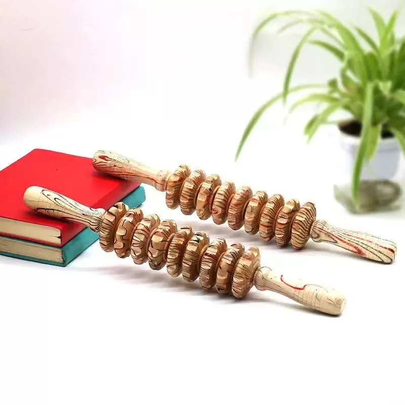 12 Rollers Wooden Curved Massager Handheld Roller Stick, Trigger Point Body Therapy Massager for Belly Waist Muscles Pain Relief