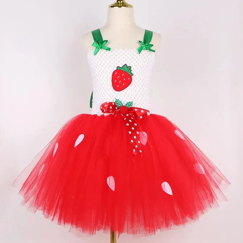 طفل الفتيات الفراولة زي الاطفال الفاكهة موضوع حفلة عيد ميلاد توتو فستان فتاة هالوين عيد الميلاد الأميرة فستان الملابس