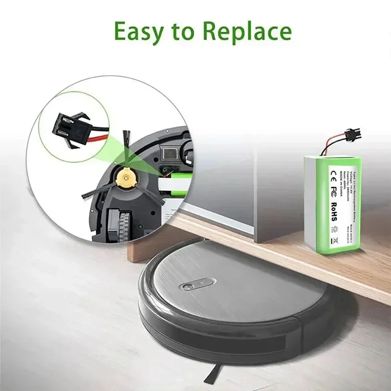 14.4V Li-ion Battery 2800mAh for for Conga 990 1090 Tesvor X500 Ecovacs Deebot N79 N79S DN622 Eufy RoboVac 11 11S RoboVac 30