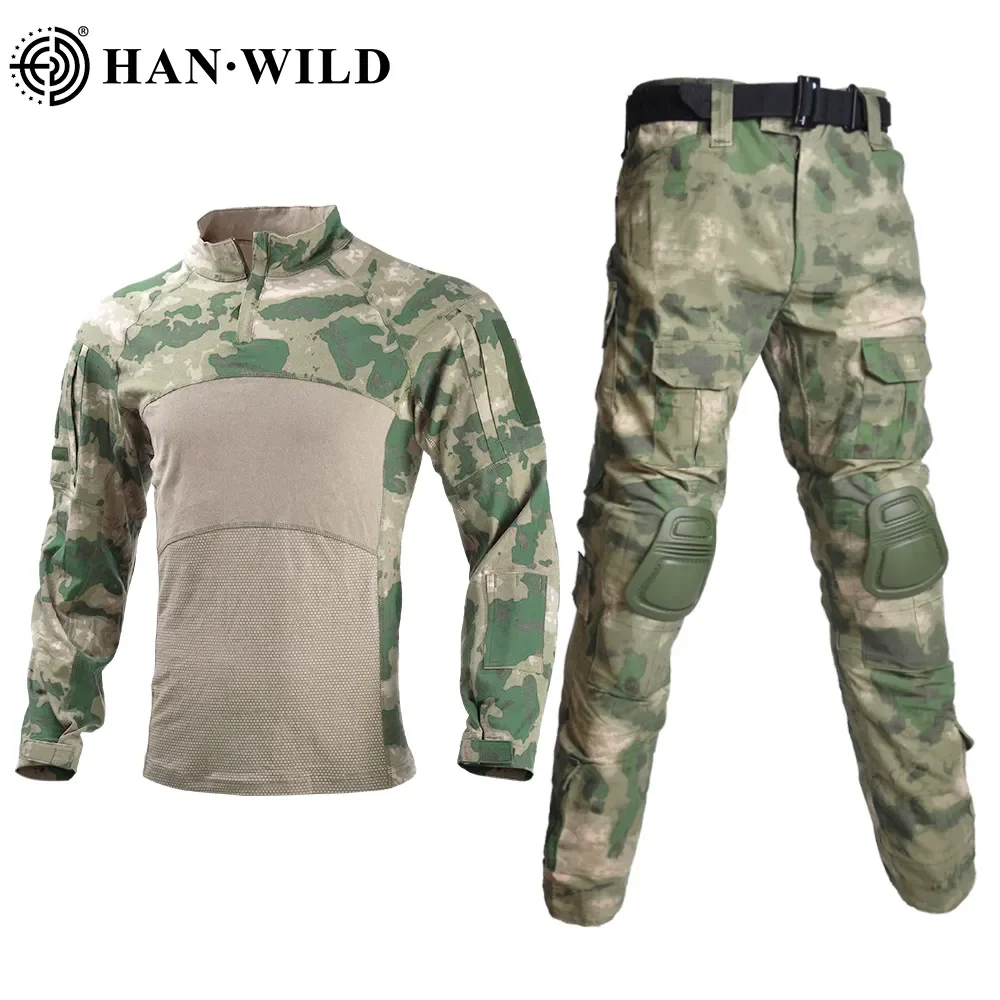 

Tactical Pants Uniforms +pads Men Camo Breathable Suits Combat Shirt Cargo Hunting Sets Russian wear-resisting