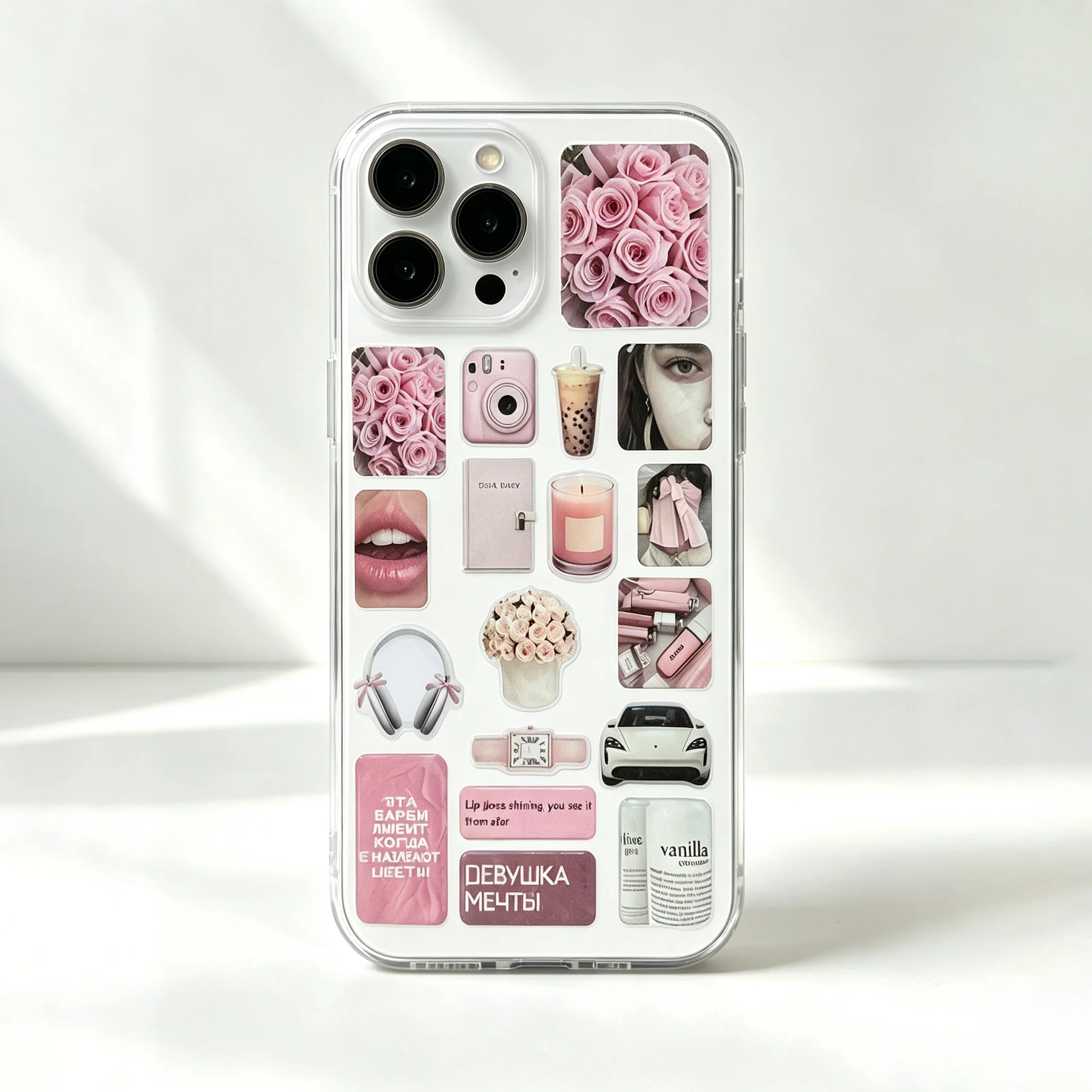 Gentle Pink Russian Rose Girl-Themed Journal Stickers, Milk Tea Camera Fragrance Film Square Stickers, Ins Korean Style Vibe Guka Phone Case, Water Cup, Notebook DIY Waterproof Decorative Collage Stickers, Non-Repeating view 3
