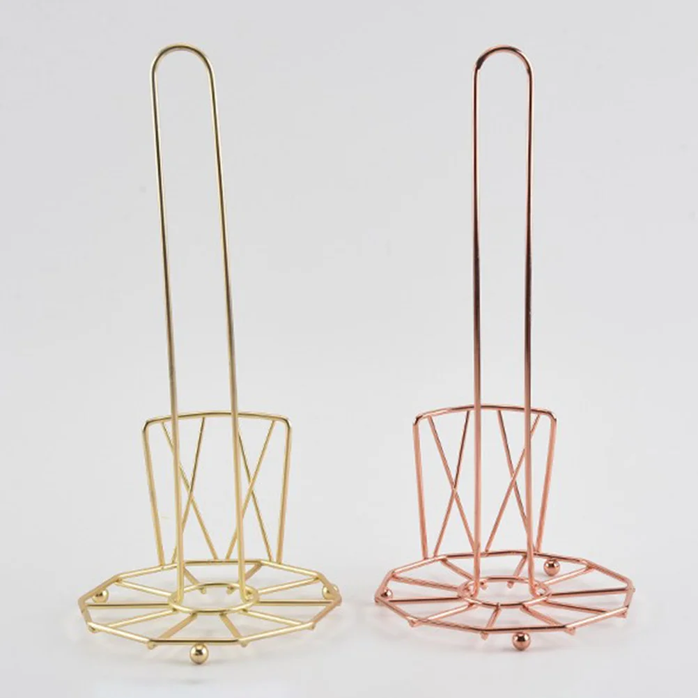 

Metal Paper Towel Holder Rose Golden European Kitchen Paper Roll Stand Iron Countertop Storage Rack for Home Office