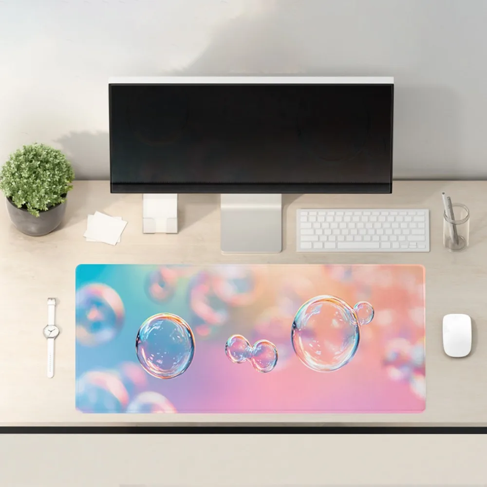Tapis de souris à motif de bulles aux couleurs douces et à réfraction lumineuse rêveuse, base en caoutchouc antidérapante, décoration pour gamer