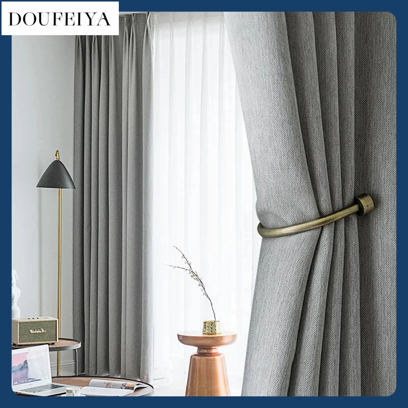 

Nordic Minimalist Style Curtains for Living Dining Room Bedroom Solid Color Stitching Thickening Colorful Cotton and Linen