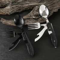 Outdoor Camping Equipment Multi-functional Tool Portable Stainless Steel Foldable Spoon Fork Knife Bottle Opener Combination Set