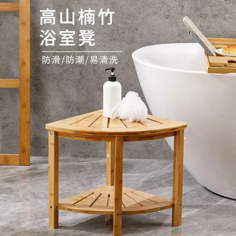 

Бамбуковая угловая душевая скамейка 2- х ступенчатая душевая кабина с полкой для хранения, водонепроницаемый душевой стул, мебель для ванной комнаты