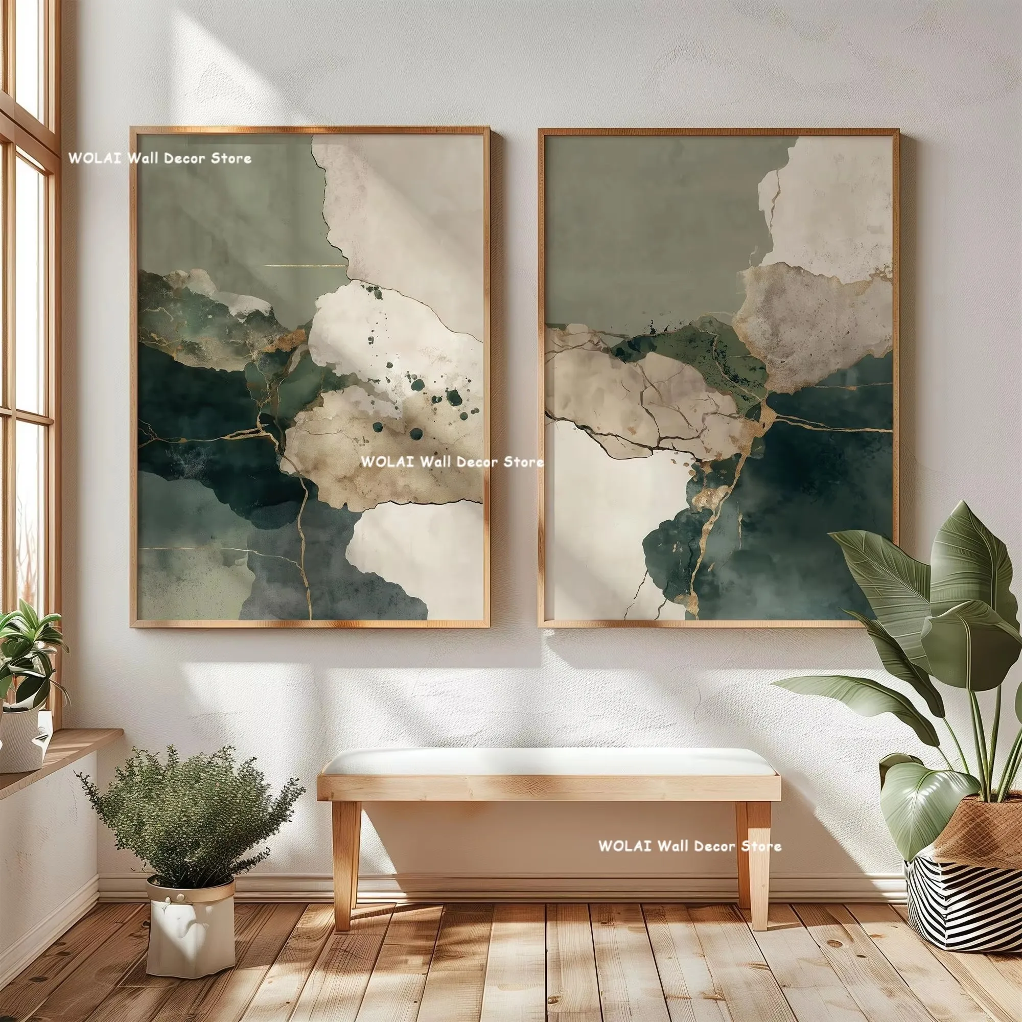 2 stks/set Beige Abstract Geometrisch Kleurblok Canvas Print Minimalistische Klei Kunst Textuur Muur Poster voor Woonkamer Decor
