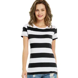 Black White Striped Tshirt Rainbow Striped T Shirt for Women Summer Round Short Sleeve Tees for Women Casual Summer Cool